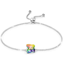 Load image into Gallery viewer, Rainbow Aurora Borealis Butterfly Pendant Bracelet in 14K White Gold