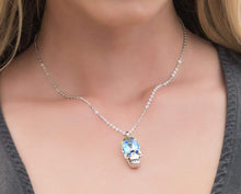 Load image into Gallery viewer, Aurora Borealis Skull Pendant Necklace in 14K White Gold Plating Illum