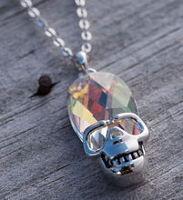 Load image into Gallery viewer, Aurora Borealis Skull Pendant Necklace in 14K White Gold Plating Illum