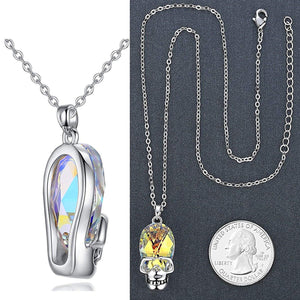 Aurora Borealis Skull Pendant Necklace in 14K White Gold Plating Illum