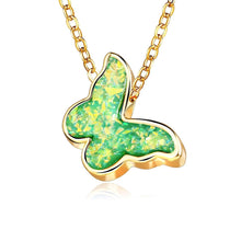 Load image into Gallery viewer, Opal Created Butterfly-Green 18K Gold Plated Necklace in 18K Gold Plat