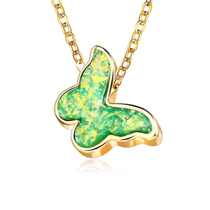 Opal Created Butterfly-Green 18K Gold Plated Necklace in 18K Gold Plat