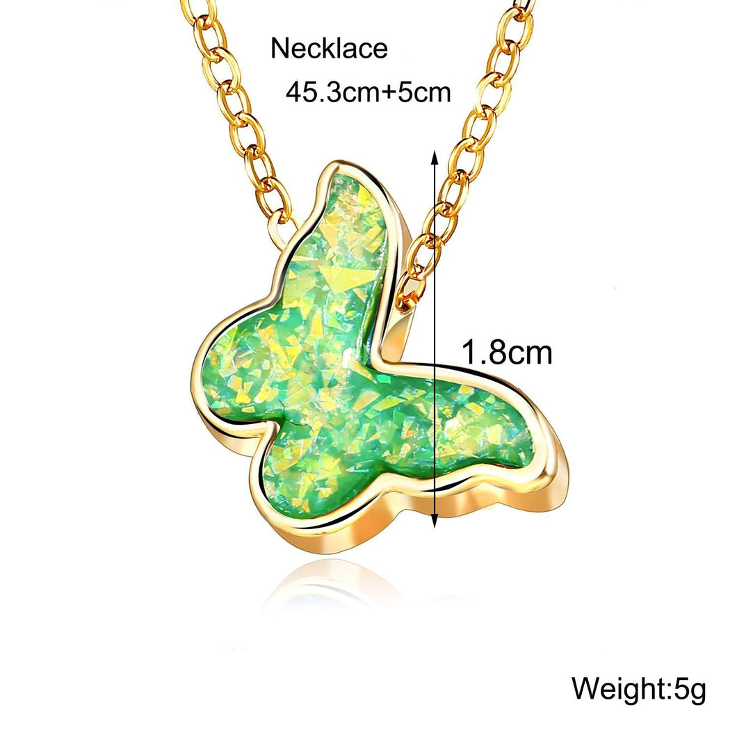 Opal Created Butterfly-Green 18K Gold Plated Necklace in 18K Gold Plat